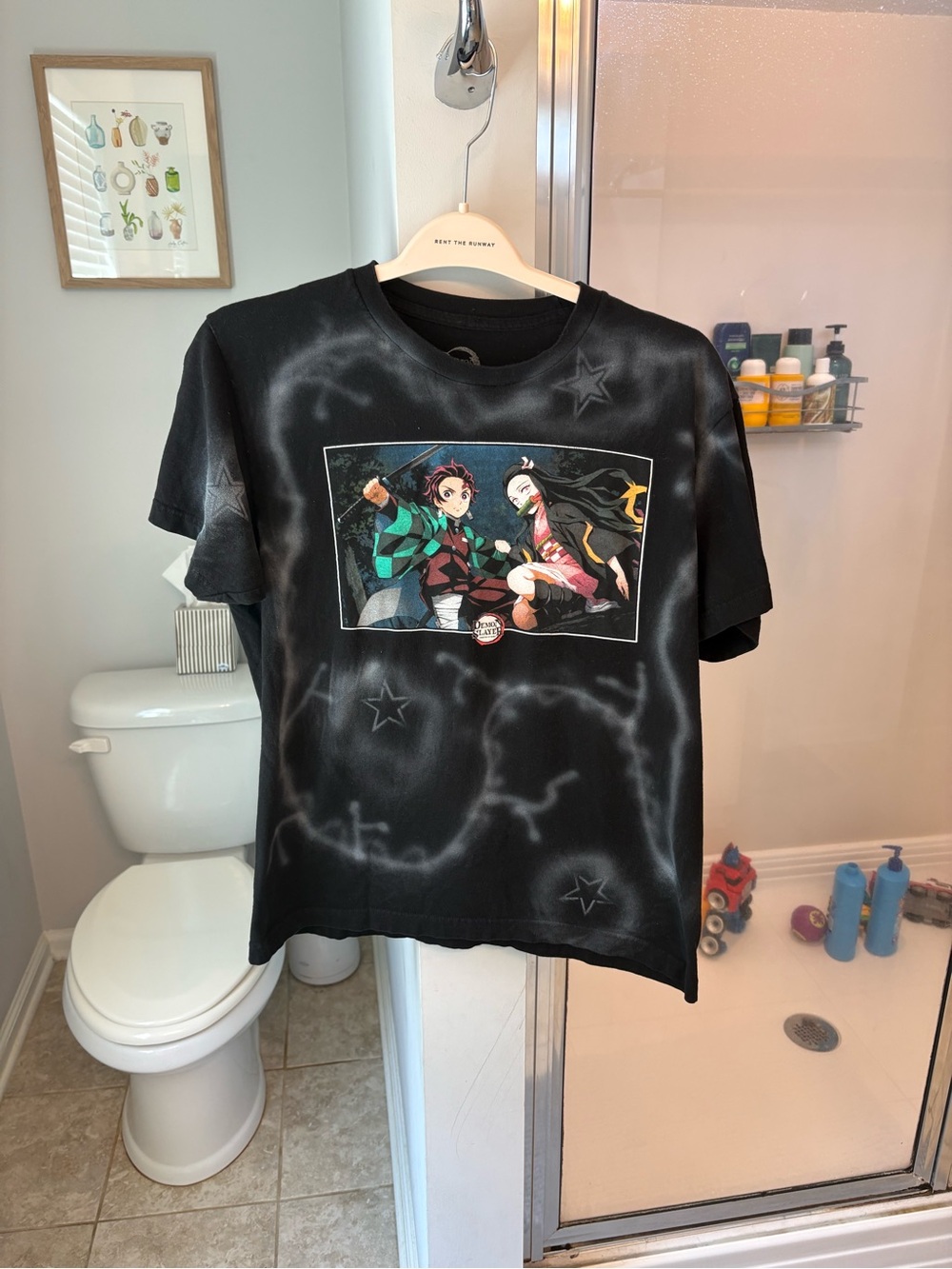 Demon Slayer Tanjiro Nezuko Graphic T-Shirt Black Airbrush Stars Mens Large